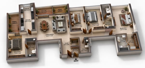 4 BHK floor plan — Casagrand Jarvis