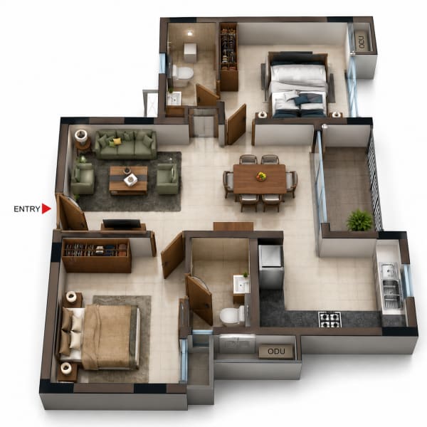 2 BHK Apartment floor plan