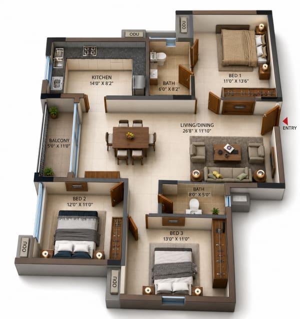 3 BHK Apartment floor plan — Casagrand Estoria