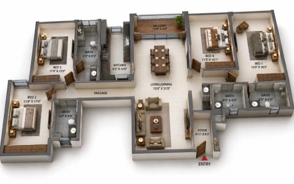 4 BHK Apartment floor plan — Casagrand Ventra