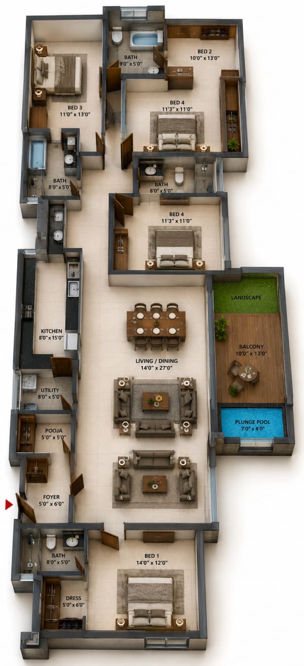 5 BHK Villa floor plan — Casagrand Ventra