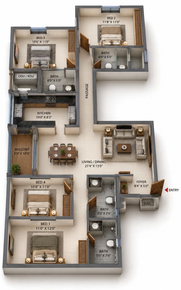 4 BHK Apartment floor plan — Casagrand Ventra
