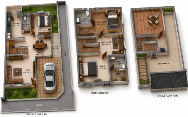3 BHK Villa floor plan