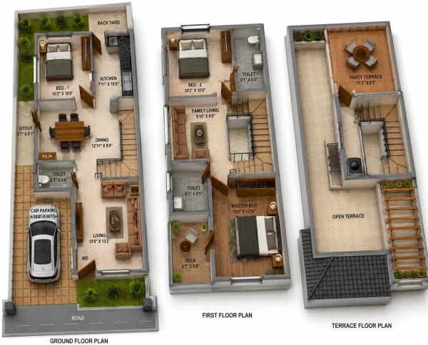 3 BHK Villa floor plan