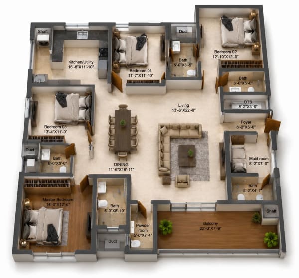 4 BHK Apartment floor plan — DRA Iheart