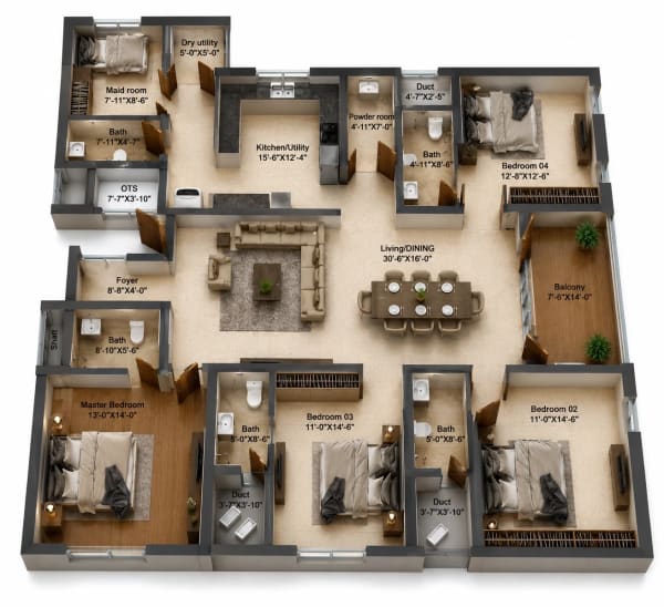 4 BHK Apartment floor plan — DRA Iheart