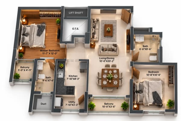 2 BHK Apartment floor plan
