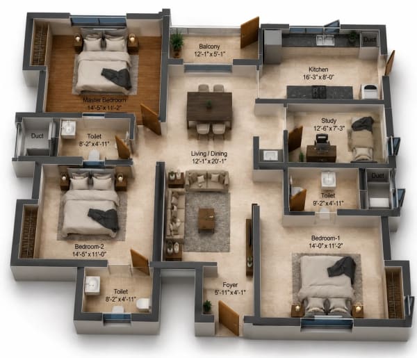 4 BHK Apartment floor plan — DRA Infinique