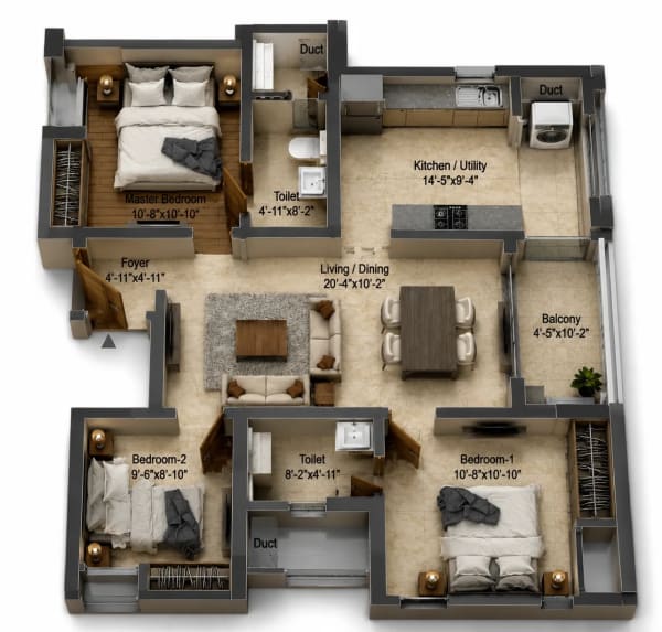 3 BHK Apartment floor plan — DRA Skylantis