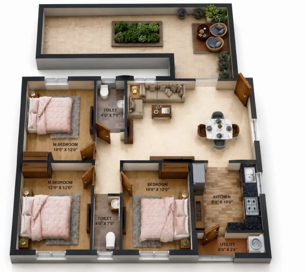 3 BHK Apartment floor plan — ATH Crown