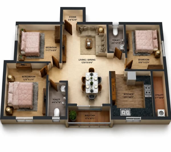 3 BHK Apartment floor plan — ATH Crown