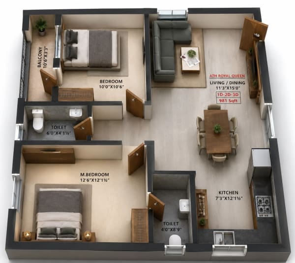 2 BHK Apartment floor plan