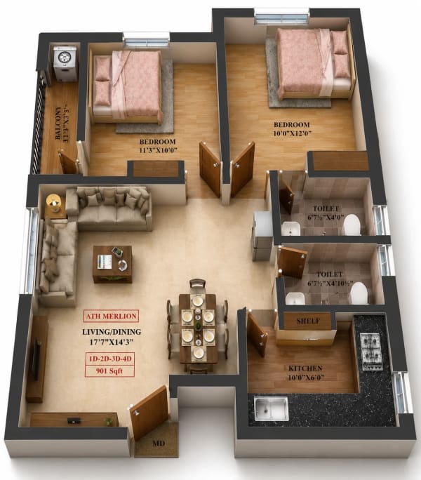 2 BHK Apartment floor plan