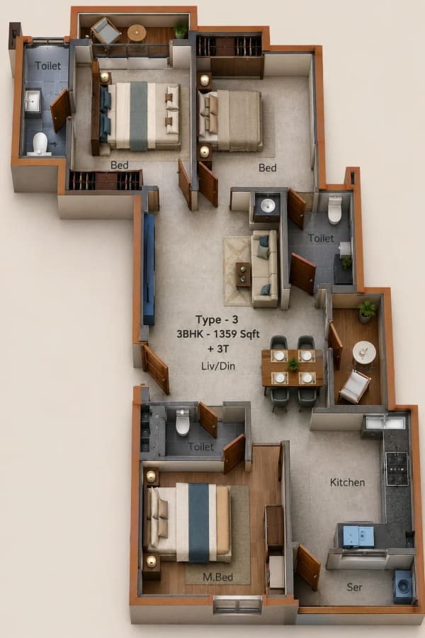 3 BHK Apartment floor plan — SIS Isfahan