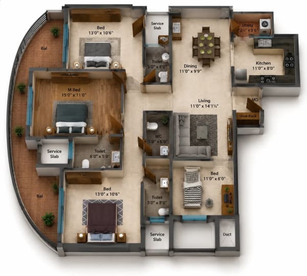 4 BHK Apartment floor plan — SIS Florence