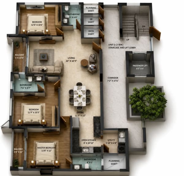3 BHK Apartment floor plan — Silversky Megh Aarika