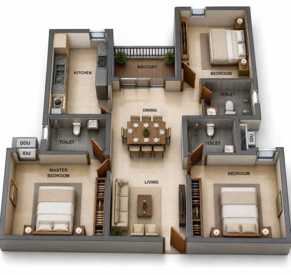 3 BHK Apartment floor plan — Sidharth Square