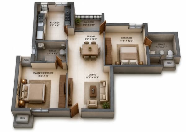 2 BHK Apartment floor plan