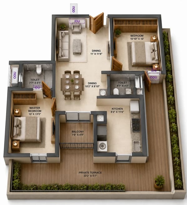 2 BHK Apartment floor plan