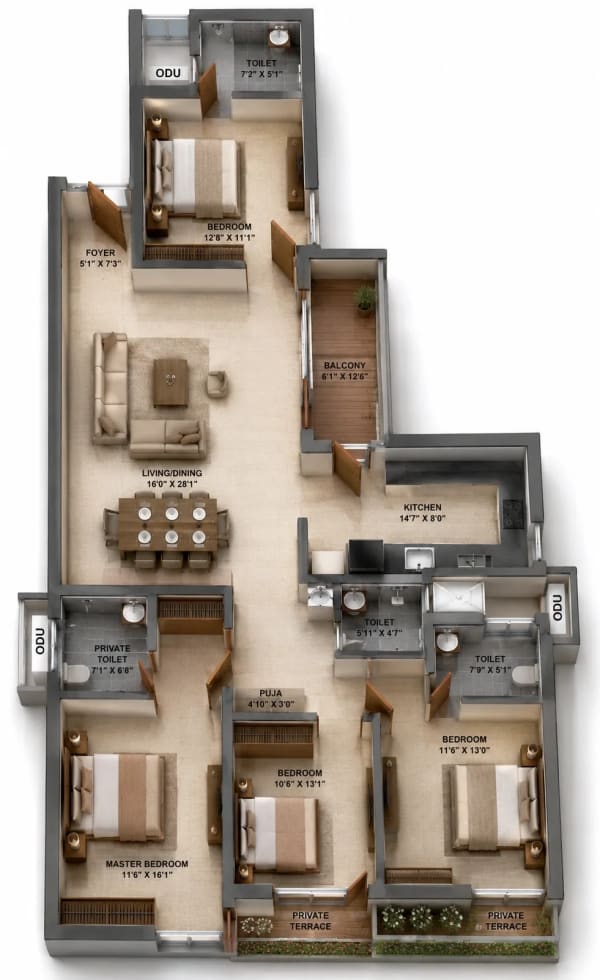 4 BHK Apartment floor plan — Sidharth Square