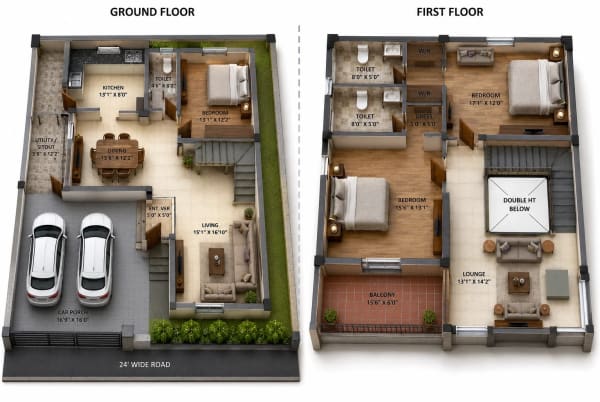 3 BHK Villa floor plan