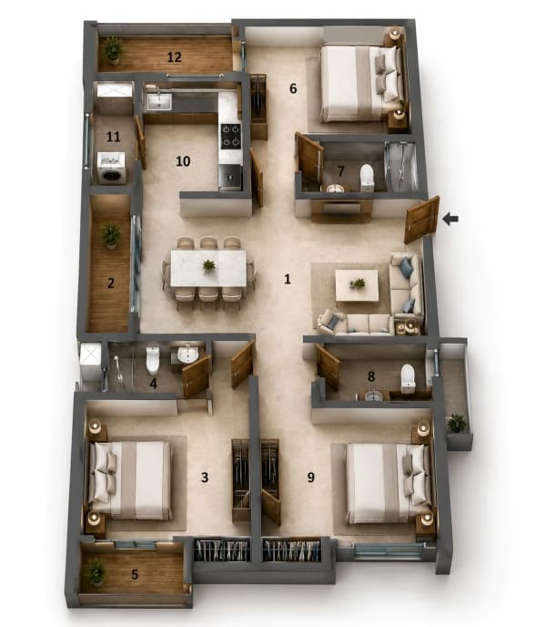 3 BHK Apartment floor plan — Jains Anushree
