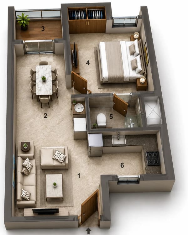 1 BHK Apartment floor plan