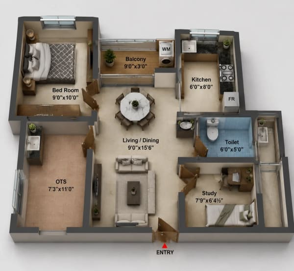 1.5 BHK Apartment floor plan