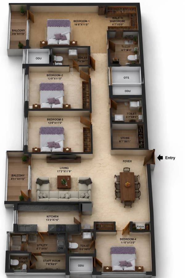 4 BHK Apartment floor plan — TVS Emerald Luxor