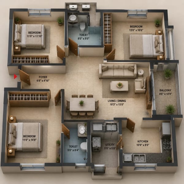 2.5 BHK Apartment floor plan — NCC Urban Signature Towers