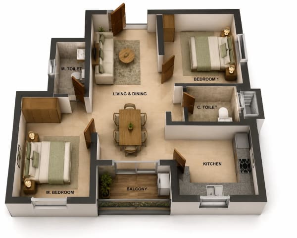 2 BHK Apartment floor plan