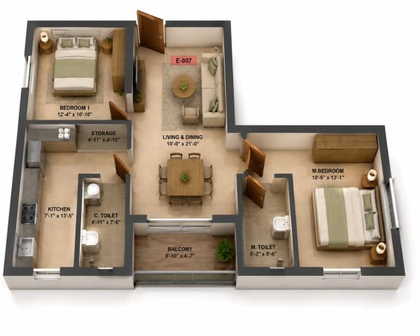 2 BHK Apartment floor plan