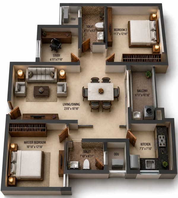 2.5 BHK Apartment floor plan — Isha River Front