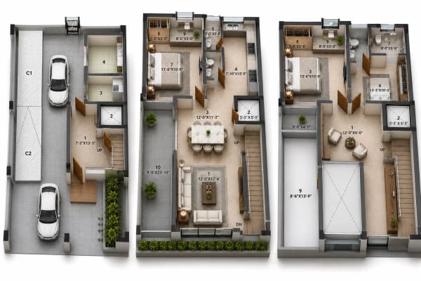 3 BHK Villa floor plan