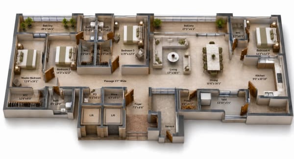 4 BHK Apartment floor plan — Appaswamy Malkoha