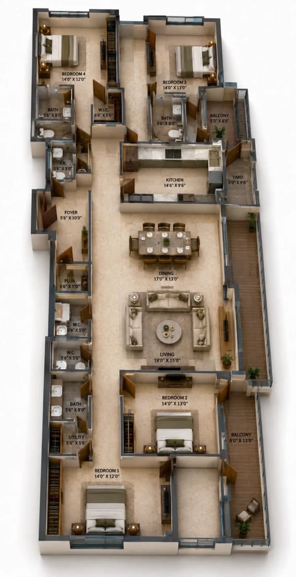 4 BHK Apartment floor plan — Appaswamy Kamadhenu