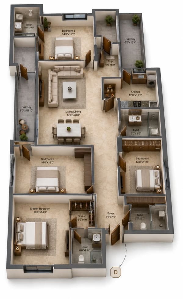 4 BHK Apartment floor plan — Appaswamy Belmont Residences