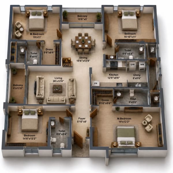 4 BHK Apartment floor plan — Appaswamy Wingfield