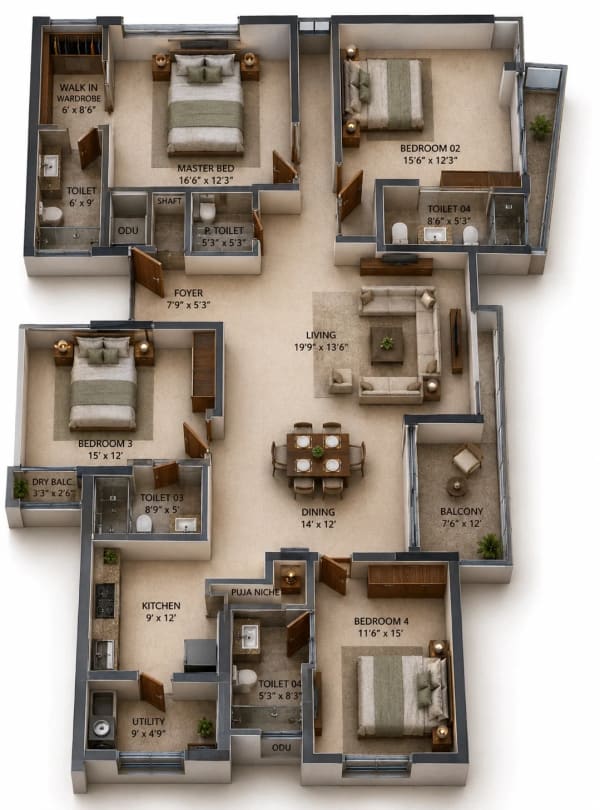 4 BHK Apartment floor plan — Appaswamy The Broadstone