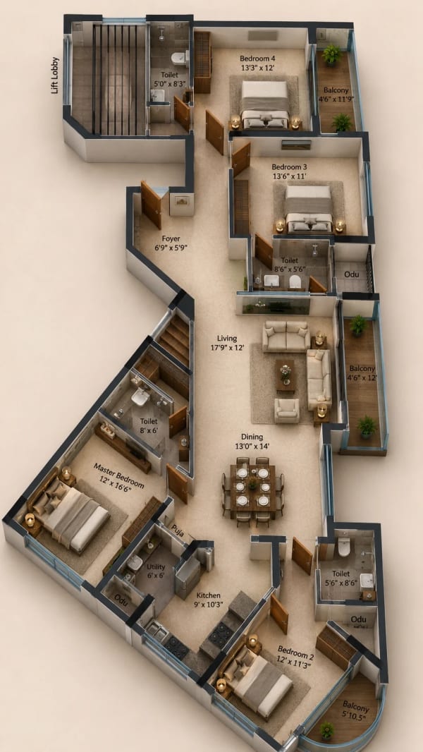 4 BHK Apartment floor plan — Appaswamy Parkhouse Mews