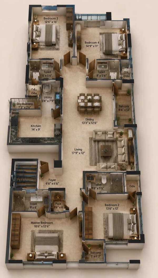 4 BHK Apartment floor plan — Appaswamy Parkhouse Mews