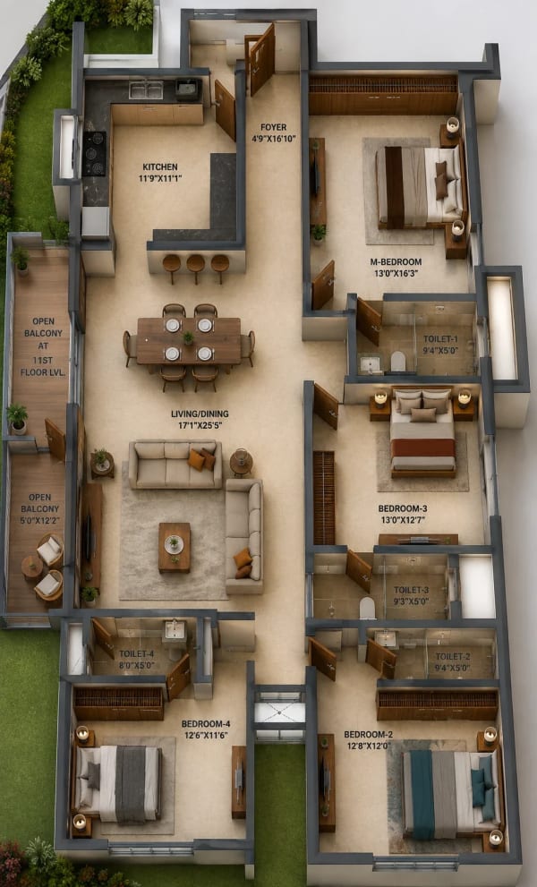 4 BHK Apartment floor plan — KG Bliss On The Bay