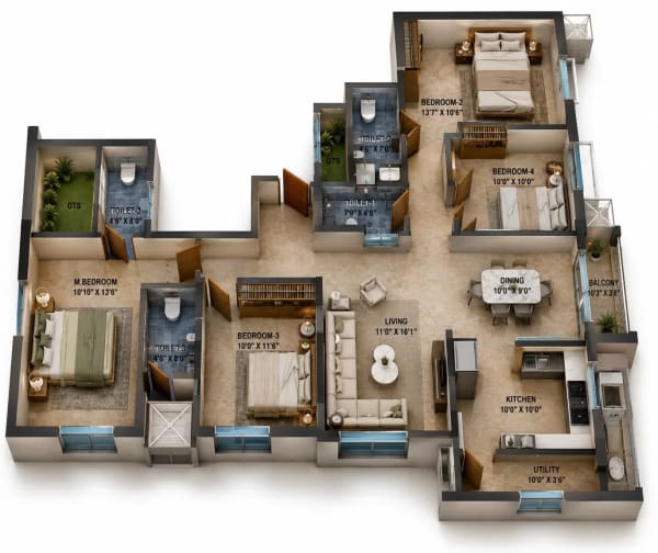 4 BHK Apartment floor plan — KG Elevate