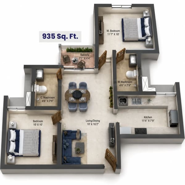 2 BHK Apartment floor plan — Shriram Codename Pudhiya Chennai