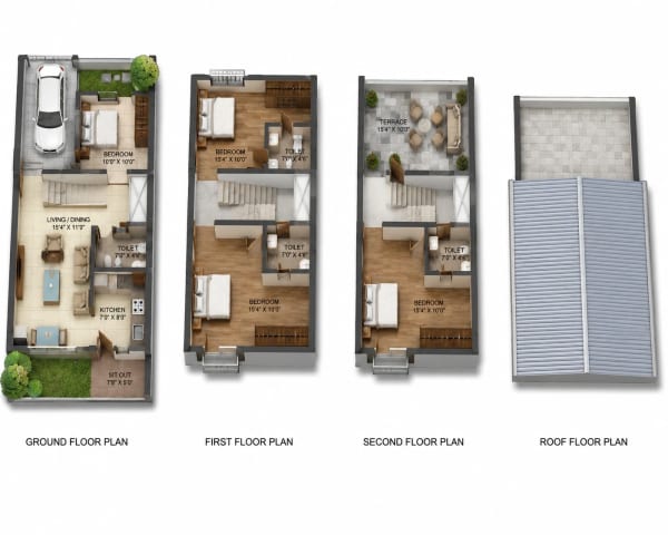 4 BHK Villa floor plan — 1,790 sqft