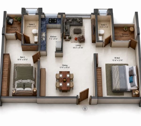 2 BHK Apartment floor plan — 1,150 sqft