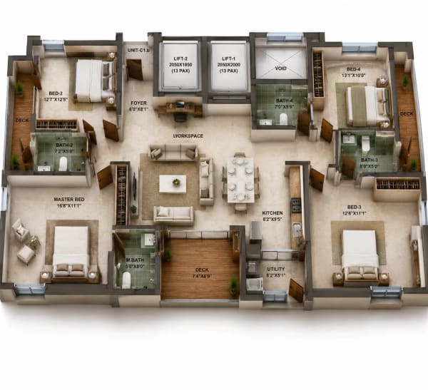 4 BHK Apartment floor plan — Kochar Jewel
