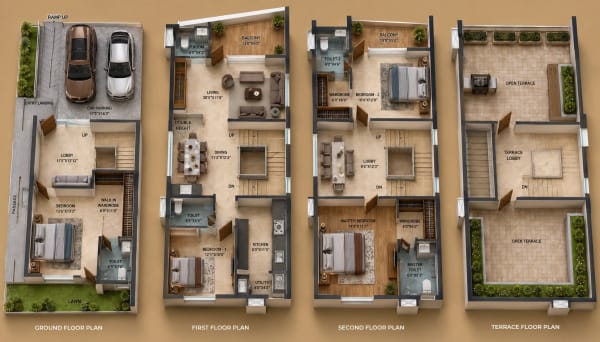 4 BHK Apartment floor plan — 3,240 sqft