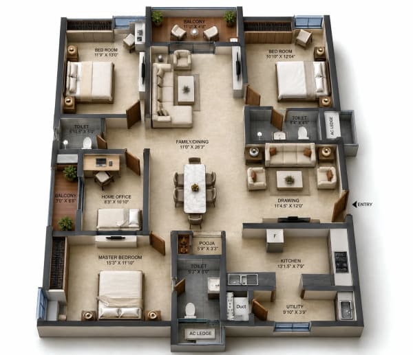 4 BHK Apartment floor plan — Urbanrise Whispers of Sky