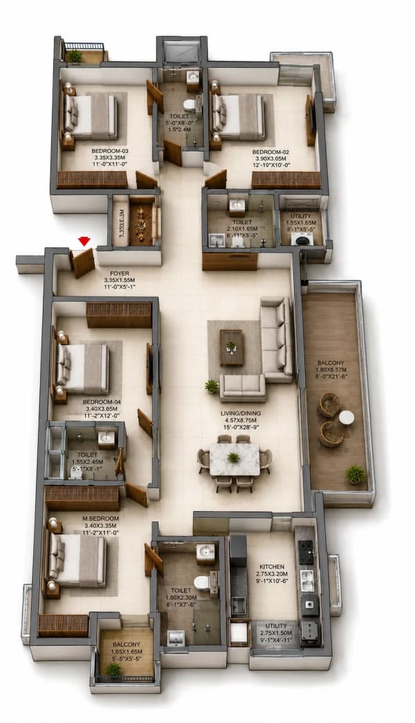 4 BHK Apartment floor plan — L and T Avinya Enclave